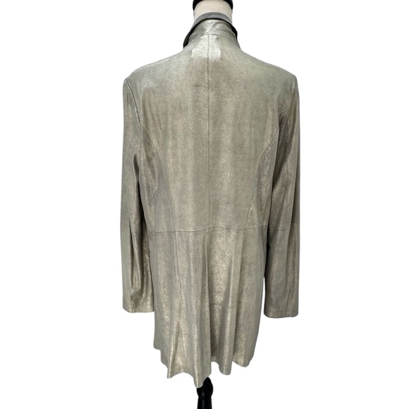 CATHERINE MALANDRINO SILVER METALLIC DRAPED NECKLINE OPEN LEATHER JACKET - NWT - Picture 6 of 13